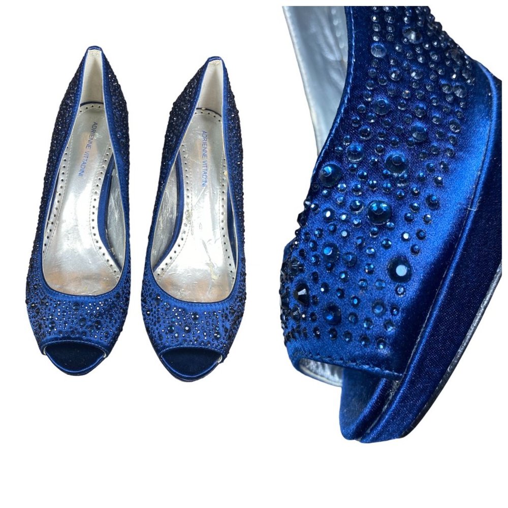 Adrienne Vittadini Sapphire Blue Satin 3" Heels Sparkle Stones Sz 8